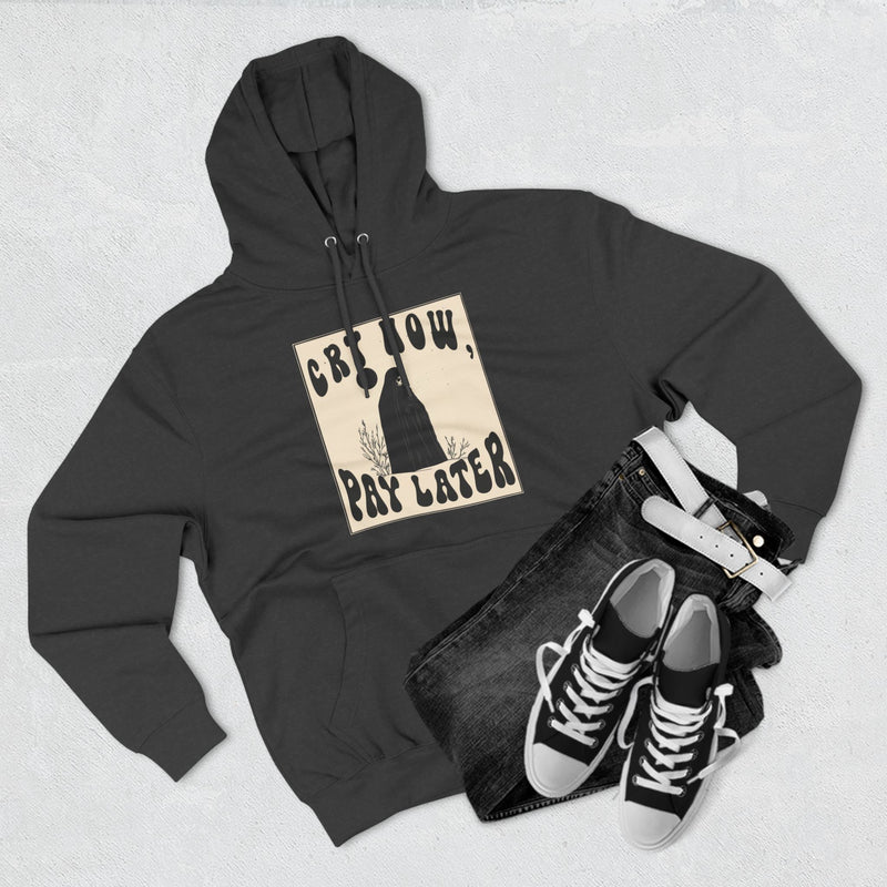 CRY NOW, PAY LATER Three-Panel Fleece Hoodie