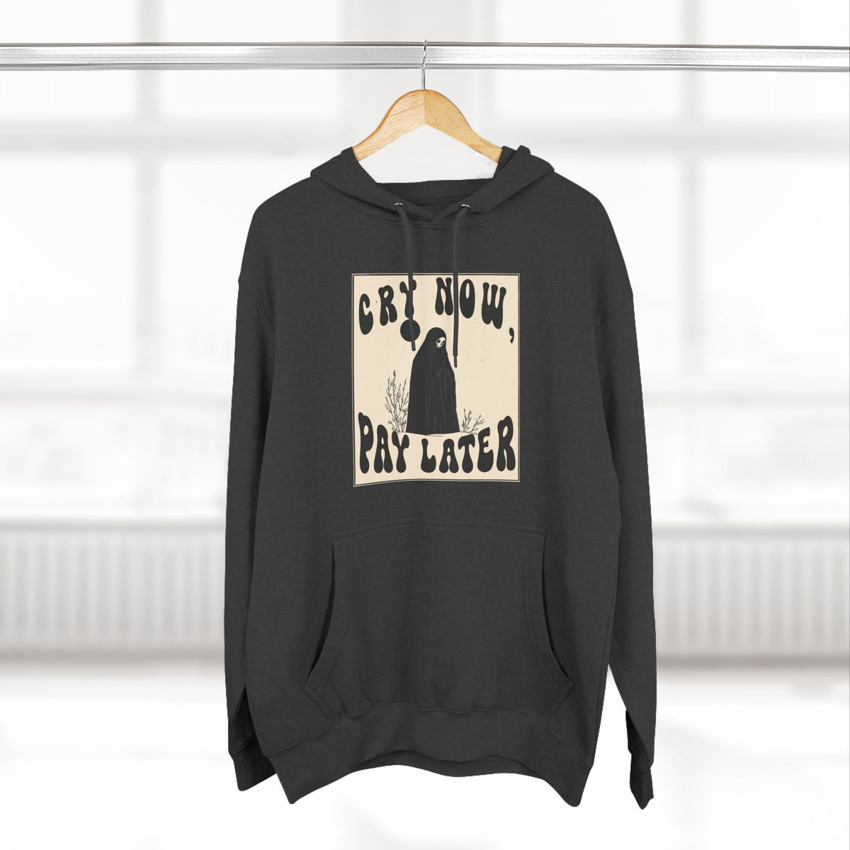 CRY NOW, PAY LATER Three-Panel Fleece Hoodie