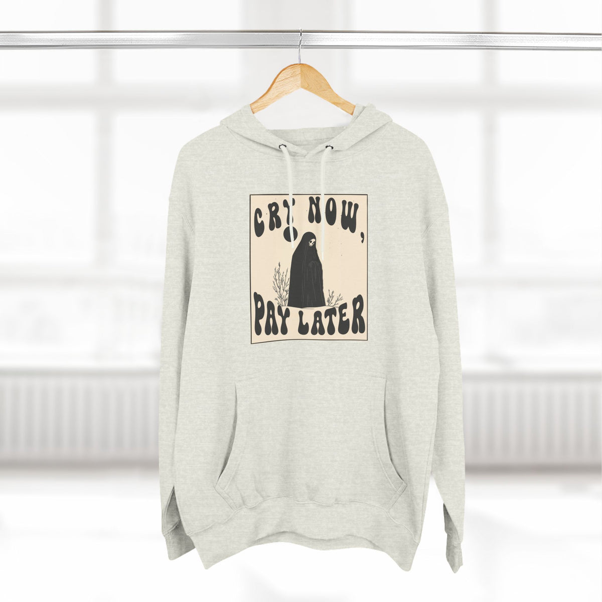 CRY NOW, PAY LATER Three-Panel Fleece Hoodie